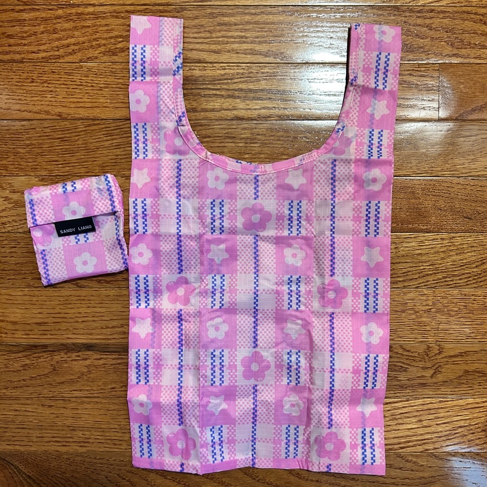 ✿⁠NWOT BAGGU X Sandy Liang Baby Bow Bag in Pink Market Plaid CHARM NOT INCLUDED